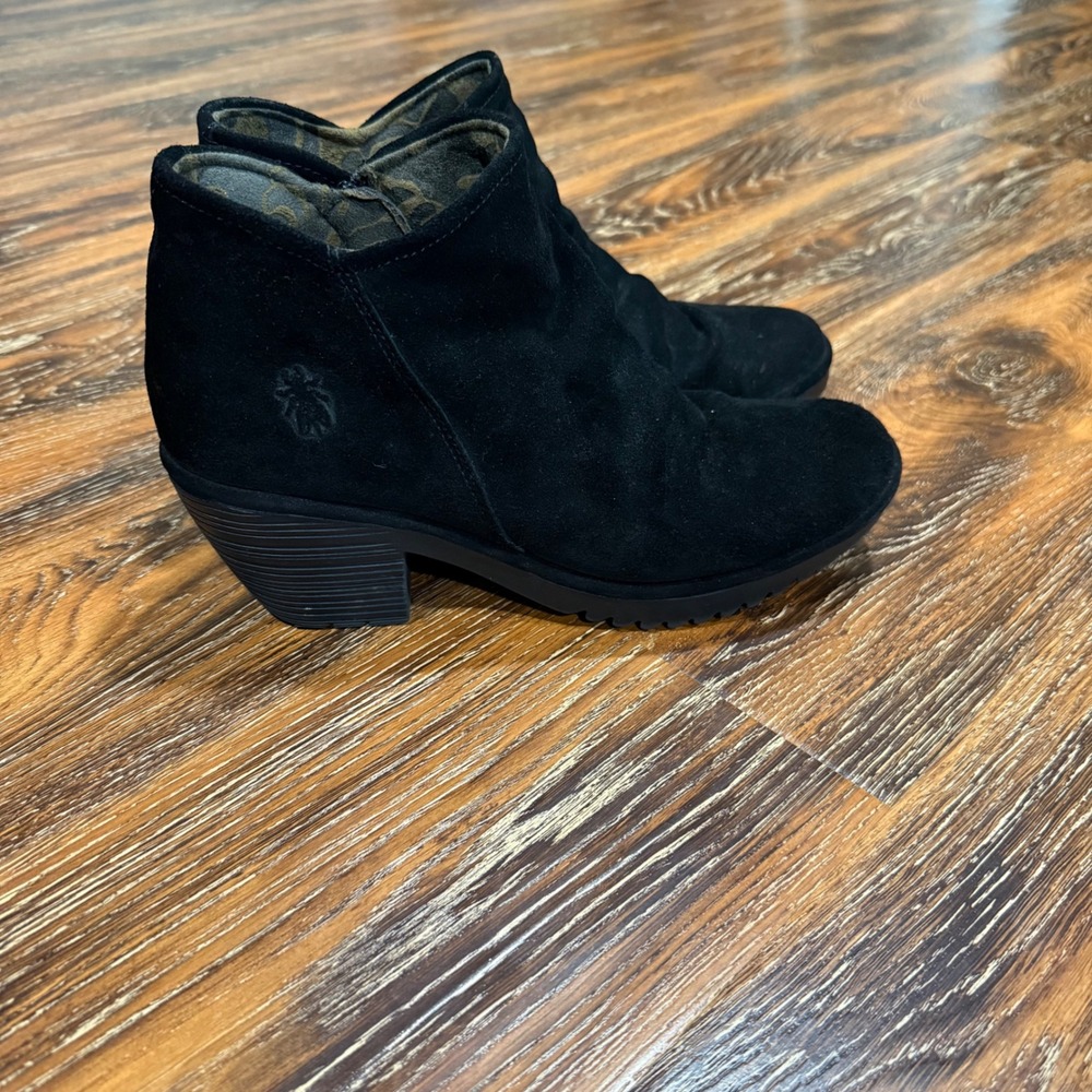 Fly London 41 Ankle Boots Womens Black Suede Slouchy Block Heel Zip P20890003 10